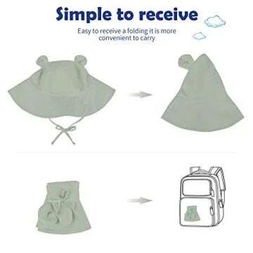 Zando Baby Sun Hat Bucket Hat Wide Brim Beach Caps Toddler Hats for Boys with Bear Ears Infant Summer Hat for Girls Green 6-12Months