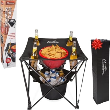 All-in-One Tailgating Table - Collapsible Folding Camping Table with Insulated Cooler, Food Basket a...