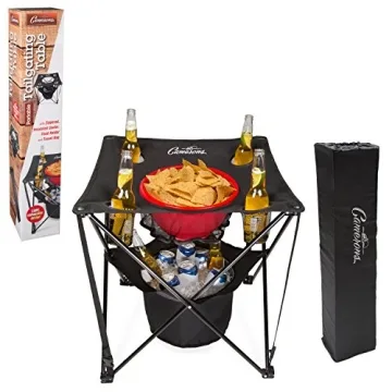 All-in-One Tailgating Table - Collapsible Folding Camping Table with Insulated Cooler, Food Basket and Travel Bag for Barbecue, Picnic, Football Tailgate Parties - Great Holiday for Dad