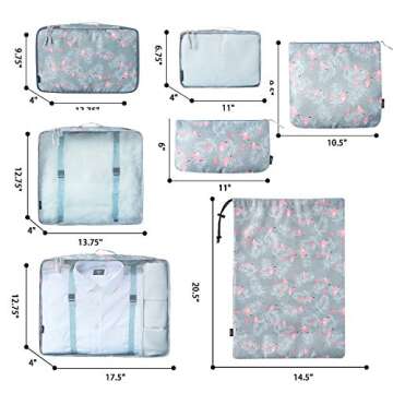 BAGAIL 7 Set / 8 Set Packing Cubes Luggage Packing Organizers for Travel Accessories(7 Set Flamingos)