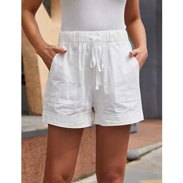 Womens Comfy Drawstring Casual Elastic Waist Pocketed Loose Fit Shorts L Pearl White