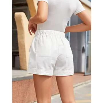 Womens Comfy Drawstring Casual Elastic Waist Pocketed Loose Fit Shorts L Pearl White