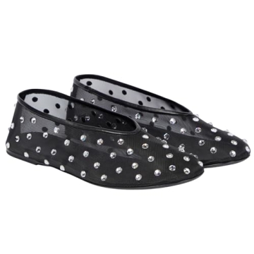 Yishaweiqi Black Crystal Rhinestone Ballet Flats – Comfortable, Breathable Slip-On Shoes