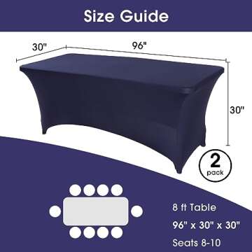 SweetEasy 8FT Pack of 2 Spandex Table Cover Fitted Stretchable Tablecloth Easy to Put, Rectangular S...