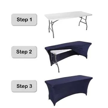 SweetEasy 8FT Pack of 2 Spandex Table Cover Fitted Stretchable Tablecloth Easy to Put, Rectangular Spandex Tablecloths for Wedding Party 96" L x 30" W x 30" H(Navy Blue)