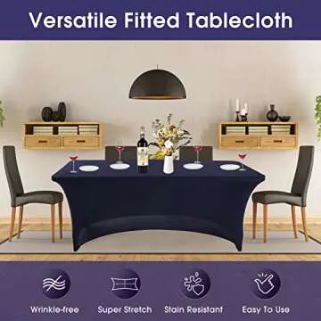 SweetEasy 8FT Pack of 2 Spandex Table Cover Fitted Stretchable Tablecloth Easy to Put, Rectangular Spandex Tablecloths for Wedding Party 96" L x 30" W x 30" H(Navy Blue)