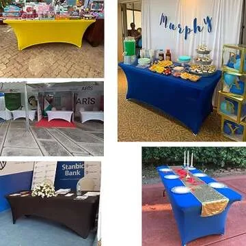 SweetEasy 8FT Pack of 2 Spandex Table Cover Fitted Stretchable Tablecloth Easy to Put, Rectangular Spandex Tablecloths for Wedding Party 96" L x 30" W x 30" H(Navy Blue)