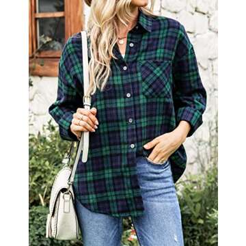 Megfie Oversized Flannel Plaid Shirt for Women