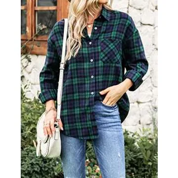 Megfie Oversized Flannel Plaid Shirt for Women
