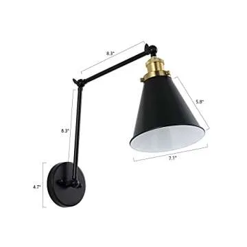 WINGBO Swing Arm Adjustable Wall Lamps Set of 2 Hardwired Light Fixture Up Down Metal Shade for Bedroom Bedside Reading Living Room Home Hallway Dining Kitchen, Black