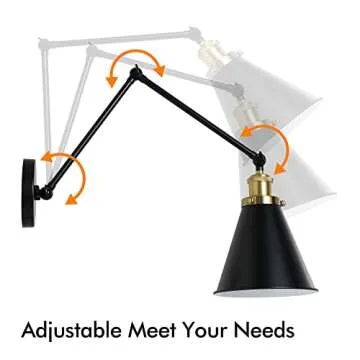 WINGBO Swing Arm Adjustable Wall Lamps Set of 2 Hardwired Light Fixture Up Down Metal Shade for Bedroom Bedside Reading Living Room Home Hallway Dining Kitchen, Black