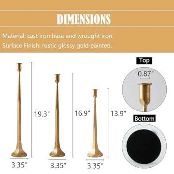 Denique Iron Taper Candle Holder Set of 3, Black Candlestick Holders 19.3”17” 14” Heightening ...