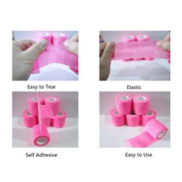Transun Moo 6 Pack 2" x 5 Yards Self Adhesive Bandage Wrap Breathable Cohesive Vet Wrap for Pets, Elastic Self-Adherent Tape for Sports, Wrist, Ankle (Pink)