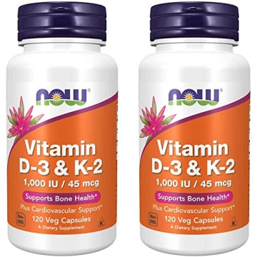 NOW Foods Vitamin D-3 & K-2 Capsules for Bone Health