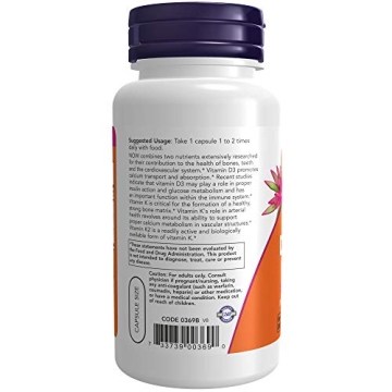 NOW Foods Vitamin D-3 & K-2 Capsules for Bone Health