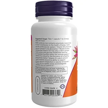 NOW Foods Vitamin D-3 & K-2 Capsules for Bone Health