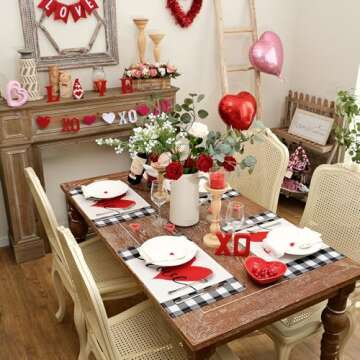 ARKENY Mothers Day Placemats 12x18 Inches Set of 4, Love Heart Seasonal Farmhouse Burlap Buffalo Pla...