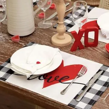 ARKENY Mothers Day Placemats 12x18 Inches Set of 4, Love Heart Seasonal Farmhouse Burlap Buffalo Plaid Indoor Kitchen Anniversary Wedding Dining Valentines Table Decorations for Home Party AP024-18