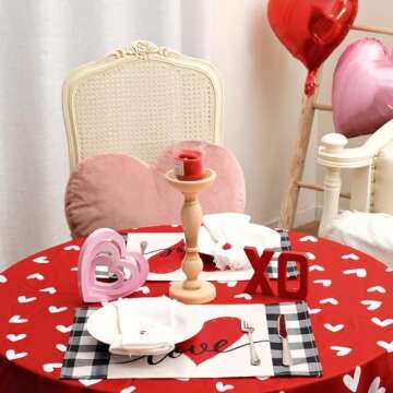 ARKENY Mothers Day Placemats 12x18 Inches Set of 4, Love Heart Seasonal Farmhouse Burlap Buffalo Plaid Indoor Kitchen Anniversary Wedding Dining Valentines Table Decorations for Home Party AP024-18