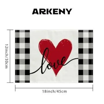 ARKENY Mothers Day Placemats 12x18 Inches Set of 4, Love Heart Seasonal Farmhouse Burlap Buffalo Plaid Indoor Kitchen Anniversary Wedding Dining Valentines Table Decorations for Home Party AP024-18