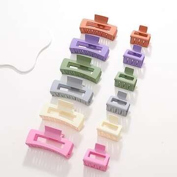 Alemaky 12 Pack Square Colorful Hair Clips, Big and Small Neutral Rectangle Claw Clips, Non-slip Matte Hair Clips for Women,Strong Hold jaw clip for Thick Thin Hair Silver Brown White Pink