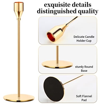Oatnauxil Metal Gold Taper Candle Holder for Wedding, Dinning, Party, Fits 3/4 inch Thick Candle&Led Candles (Set of 6 Pcs)