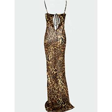 Women Bodycon Dresses Leopard Sleeveless Backless Beach Sexy Cocktail Maxi Dress Leopard M