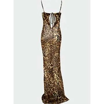 Women Bodycon Dresses Leopard Sleeveless Backless Beach Sexy Cocktail Maxi Dress Leopard M