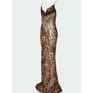 Women Bodycon Dresses Leopard Sleeveless Backless Beach Sexy Cocktail Maxi Dress Leopard M