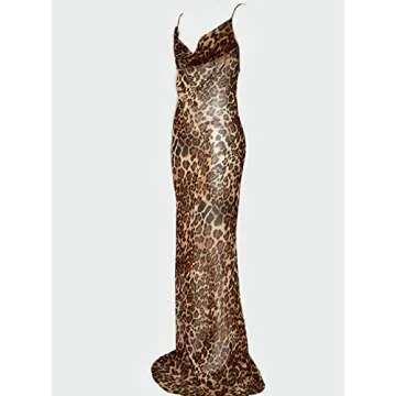Women Bodycon Dresses Leopard Sleeveless Backless Beach Sexy Cocktail Maxi Dress Leopard M