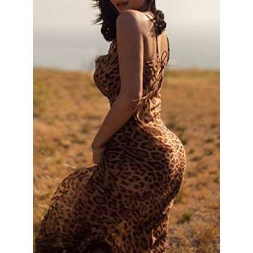 Women Bodycon Dresses Leopard Sleeveless Backless Beach Sexy Cocktail Maxi Dress Leopard M