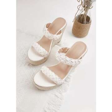 Coutgo Womens Wedge Platform Sandals Espadrilles Two Strap Woven Slip On Summer Cute Slide Sandals