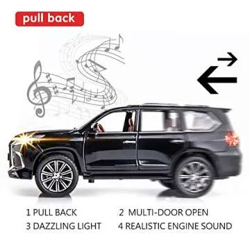 BDTCTK 1/24 Lexus 570 Off-Road in Luxury SUV Model Car, Zinc Alloy Pull Back Big Toy car with Sound and Light for Kids Boy Girl Gift (Black)