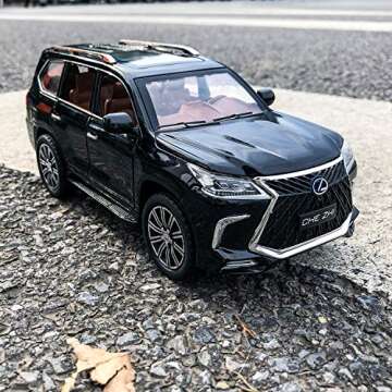 BDTCTK 1/24 Lexus 570 Off-Road in Luxury SUV Model Car, Zinc Alloy Pull Back Big Toy car with Sound and Light for Kids Boy Girl Gift (Black)