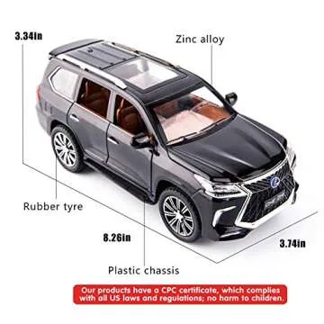 BDTCTK 1/24 Lexus 570 Off-Road in Luxury SUV Model Car, Zinc Alloy Pull Back Big Toy car with Sound and Light for Kids Boy Girl Gift (Black)