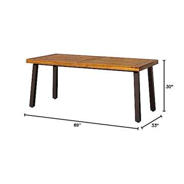 Devoko Home Acacia Wood Dining Table for 6 with Iron Legs, 69x33 inches (Natural)