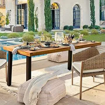 Devoko Acacia Wood Dining Table for 6, Natural Finish