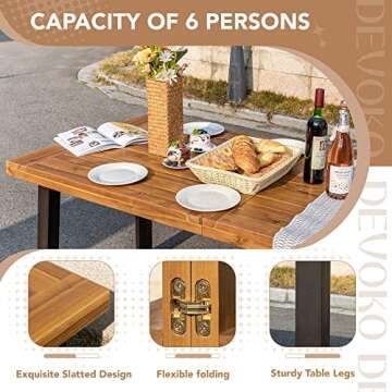 Devoko Acacia Wood Dining Table for 6, Natural Finish