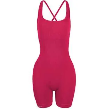 AUROLA Strapy Romper for Women Workout Yoga Gym Seamless One Piece Jumpsuit Tummy Control Padded (Raspberry Sorbet, XS)