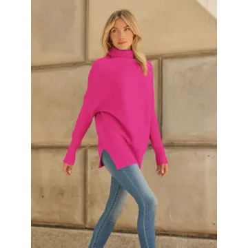 LILLUSORY Womens Turtleneck Oversized Tunic Fall Sweaters 2024 Trendy Casual Long Pullover Knit Winter Casual Cute Poncho Fashion Trendy Clothes Outfits Clothing Tops Pink