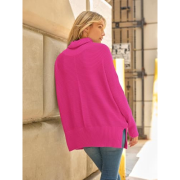 LILLUSORY Womens Turtleneck Oversized Tunic Fall Sweaters 2024 Trendy Casual Long Pullover Knit Winter Casual Cute Poncho Fashion Trendy Clothes Outfits Clothing Tops Pink