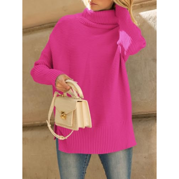 LILLUSORY Womens Turtleneck Oversized Tunic Fall Sweaters 2024 Trendy Casual Long Pullover Knit Winter Casual Cute Poncho Fashion Trendy Clothes Outfits Clothing Tops Pink