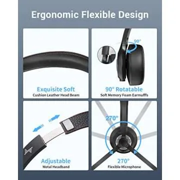 JIAMQISHI Wireless Headset with AI Noise Cancelling Microphone Bluetooth Headset - Bluetooth V5.2 Headphones with USB Dongle & Mic Mute for Computer/Laptop/PC/iPhone/Android/Cell Phones/Zoom