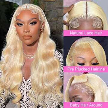 613 Lace Front Blonde Wig - 13x4 HD Lace Frontal, Pre Plucked with Baby Hair and Natural Hairline - 150% Density Human Hair (22 Inches)