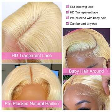 613 Lace Front Blonde Wig - 13x4 HD Lace Frontal, Pre Plucked with Baby Hair and Natural Hairline - 150% Density Human Hair (22 Inches)