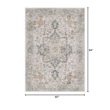 GENIMO 5x7 Area Rugs for Living Room, Machine Washable Non Slip Vintage Rugs, Low Pile Lightweight C...