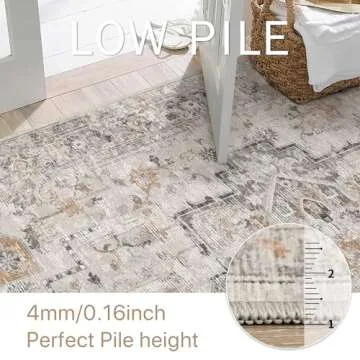 GENIMO 5x7 Area Rugs for Living Room, Machine Washable Non Slip Vintage Rugs, Low Pile Lightweight Chenille Print Rug for Bedroom, Dining Room, Home Office, Light Taupe Brown