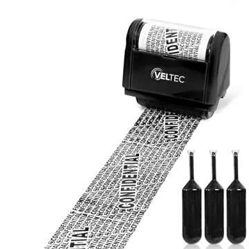 Veltec ID Protector Ink Roller - Identity Theft Protection Roller Stamp Set (Black, Stamp+3 Refills)