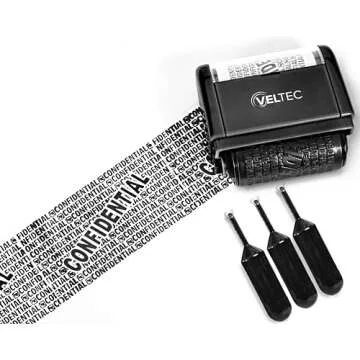 Veltec ID Protector Ink Roller - Identity Theft Protection Roller Stamp Set (Black, Stamp+3 Refills)
