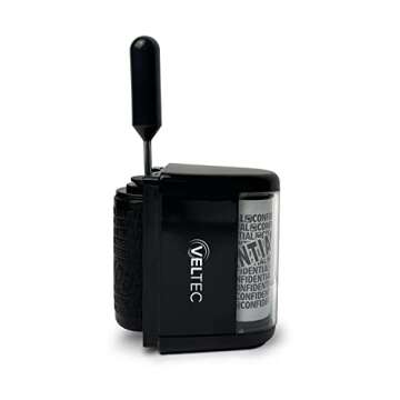 Veltec ID Protector Ink Roller - Identity Theft Protection Roller Stamp Set (Black, Stamp+3 Refills)